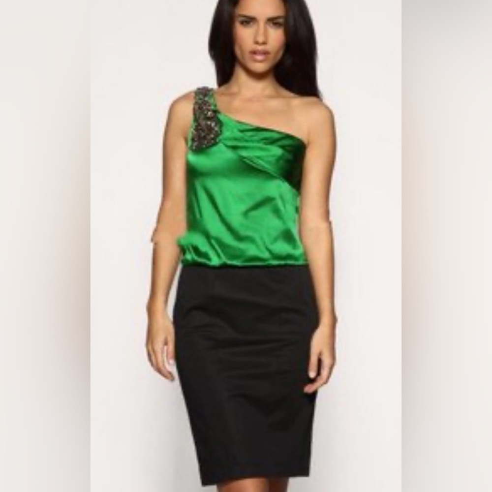 Karen Millen One Shoulder Embellished Jeweled Two Tone Cocktail Dress 8